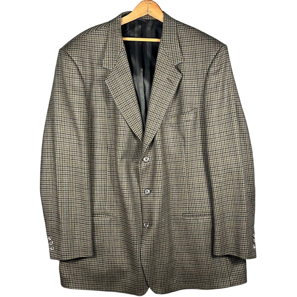 Pierre Cardin Sport Coat Mens 44R Brown Houndstooth Plaid 3-Button Blazer USA